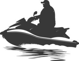 silhouet dik ouderen Mens rijden Jet ski vol lichaam zwart kleur enkel en alleen vector