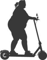 silhouet dik meisje rijden elektrisch scooter vol lichaam zwart kleur enkel en alleen vector