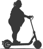silhouet dik meisje rijden elektrisch scooter vol lichaam zwart kleur enkel en alleen vector