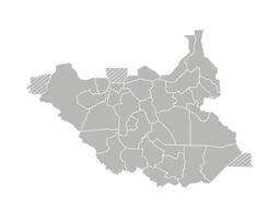 geïsoleerd illustratie van vereenvoudigd administratief kaart van zuiden Soedan. borders van de staten, Regio's. grijs silhouetten. wit schets vector