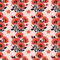 rood bloemen met bladeren naadloos patroon ontwerp vector