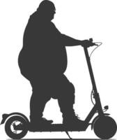 silhouet dik Mens rijden elektrisch scooter vol lichaam zwart kleur enkel en alleen vector