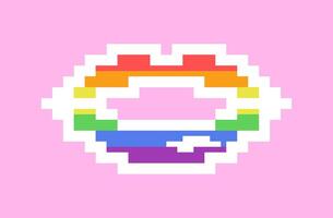 lgbt trots maand. lippen. regenboog kleuren. lgbtq vlag. pixel kunst. vector