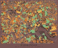 Krakau, Polen, stad centrum, accuraat kaart, stedelijk detail straten wegen kleur kaart vector