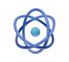blauw atoom model- met elektron baan en kern. 3d icoon geïsoleerd. wetenschappelijk en leerzaam concept. vector
