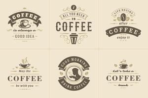 koffie citaten wijnoogst typografisch stijl inspirerend zinnen illustraties set. vector