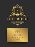 luxe wijnoogst ornament logo monogram kam sjabloon ontwerp illustratie vector