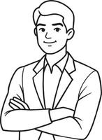 zakenman in een pak lijn kunst illustratie zwart en wit vector