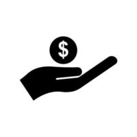 handpictogram met dollar. liefdadigheidssymbool, donatie, mensheid. bewerkbare streek. ontwerpsjabloon vector