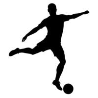 een voetbal speler trap de bal silhouet, wit achtergrond vector