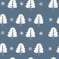 blauw patroon met kerstboom lijnen en doodle witte sneeuwvlokken. wintertextuur, textiel, kinderbehang. vector