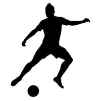 een voetbal speler trap de bal silhouet, wit achtergrond vector