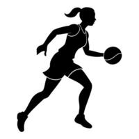 een slank vrouw basketbal rennen snel, Holding de bal silhouet vector