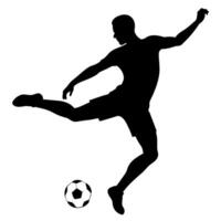 een voetbal speler trap de bal silhouet, wit achtergrond vector