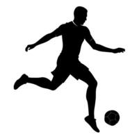 een voetbal speler trap de bal silhouet, wit achtergrond vector