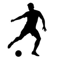 een voetbal speler trap de bal silhouet, wit achtergrond vector