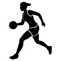 een slank vrouw basketbal speler rennen snel, Holding de bal silhouet vector