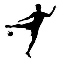 een voetbal speler trap de bal silhouet, wit achtergrond vector