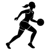 een slank vrouw basketbal rennen snel, Holding de bal silhouet vector