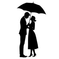 een romantisch paar Holding paraplu silhouet, geïsoleerd wit achtergrond vector