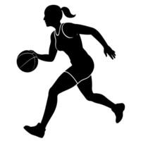 een slank vrouw basketbal rennen snel, Holding de bal silhouet vector