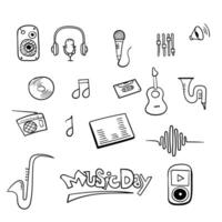 wereld muziek- dag ontwerp met hand- getrokken muziek- pictogrammen gevierd Aan juni 21. mooi zo sjabloon voor muziek- ontwerp vector