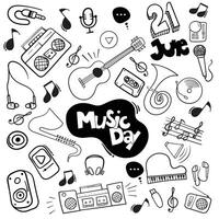 wereld muziek- dag. met een verzameling van tekening kunst stijl muziek- pictogrammen welke zijn ook mooi zo voor muziek- achtergrond ontwerpen vector