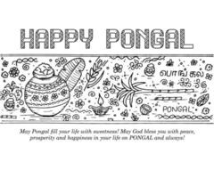 indiase festival pongal wensen doodle schets oud papier vector