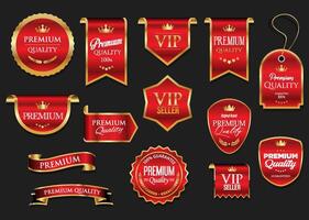 gouden luxe etiketten en badges premie kwaliteit certificaat linten illustratie vector