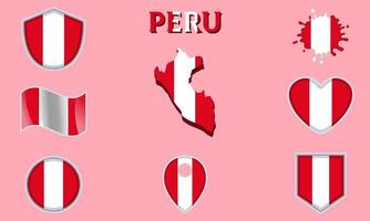 verzameling van vlak nationaal vlaggen van Peru met kaart vector