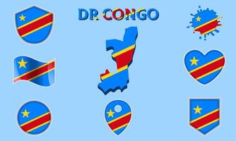 verzameling van vlak nationaal vlaggen van dr Congo met kaart vector