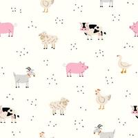 naadloos patroon met boerderij dieren. boerderij. minimalistisch schattig afdrukken. koe, varken, geit, gans, gans. illustratie in vlak stijl. ontwerp voor afdrukken, kleding stof, textiel, behang, inpakken. vector
