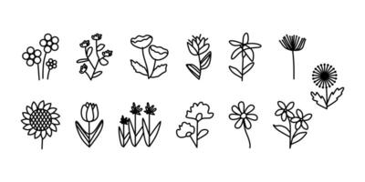 reeks van hand- getrokken tekening bloemen geïsoleerd Aan wit achtergrond vector