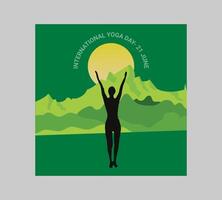 Internationale yoga dag poster met silhouet van een vrouw in yoga houding vector