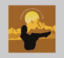 Internationale yoga dag poster met silhouet van een vrouw in yoga houding vector