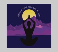 Internationale yoga dag poster met silhouet van een vrouw in yoga houding vector