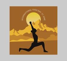 Internationale yoga dag poster met silhouet van een vrouw in yoga houding vector