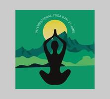 Internationale yoga dag poster met silhouet van een vrouw in yoga houding vector