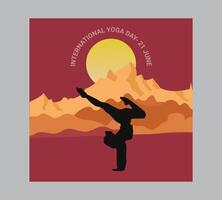 Internationale yoga dag poster met silhouet van een vrouw in yoga houding vector