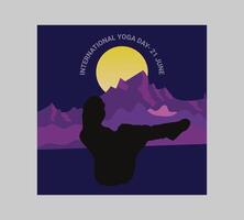 Internationale yoga dag poster met silhouet van een vrouw in yoga houding vector