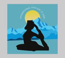 Internationale yoga dag poster met silhouet van een vrouw in yoga houding vector
