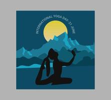 Internationale yoga dag poster met silhouet van een vrouw in yoga houding vector