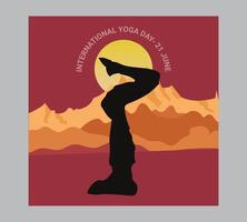 Internationale yoga dag poster met silhouet van een vrouw in yoga houding vector