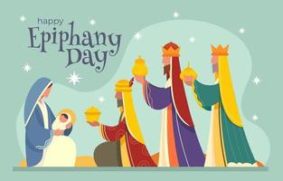 gelukkige epiphan-dag met drie koningen die een cadeau geven vector