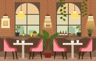 dining tafel voor klant avondeten in cafe restaurant met modern binnen- interieur ontwerp vector