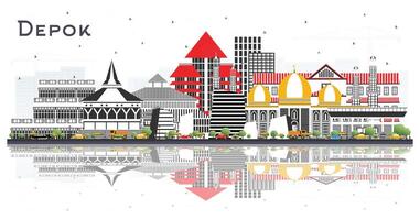 depok Indonesië stad horizon met kleur gebouwen en reflecties geïsoleerd Aan wit. bedrijf reizen en concept met modern architectuur. depok stadsgezicht met oriëntatiepunten. vector