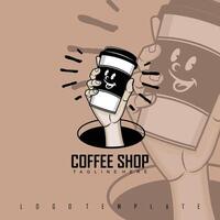 koffie winkel logo sjabloon, met een bruin achtergrond vector