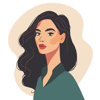 portret van een vrouw. avatar meisje. brunette meisje. ansichtkaart, poster. icoon. activist. feminisme. vlak illustratie vector