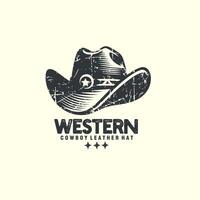 land western cowboy leer hoed, Texas sheriff hoed wijnoogst grunge logo grafisch vector