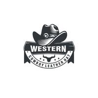 land western cowboy leer hoed, Texas sheriff hoed wijnoogst insigne logo grafisch vector